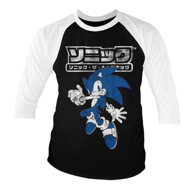Sonic The Hedgehog - Japanese Logo Baseball 3/4 Sleeve T-Shirt (White-Black)