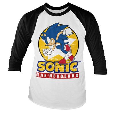 Sonic The Hedgehog - Fast Sonic - Sonic Th Baseball Long Sleeve T-Shirt (White-Black)