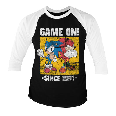 Sonic The Hedgehog - Sonic - Game On Since 1991 Baseball 3/4 Sleeve T-Shirt (White-Black)