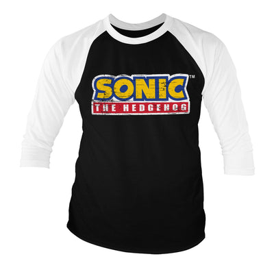Sonic The Hedgehog - Cracked Logo Baseball 3/4 Sleeve T-Shirt (White-Black)