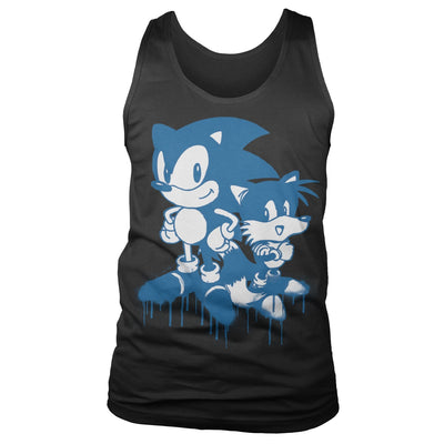 Sonic The Hedgehog - Sonic and Tails Sprayed Mens Tank Top Vest (Black)