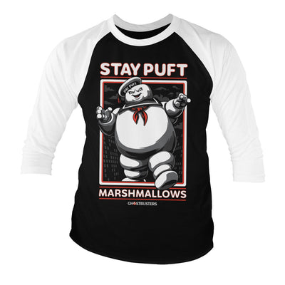 Ghostbusters - Stay Puft Marshmallows Baseball 3/4 Sleeve T-Shirt (White-Black)