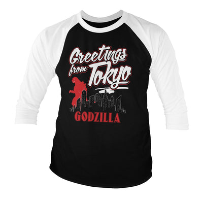 Godzilla - Greetings From Tokyo Long Sleeve T-Shirt (White-Black)