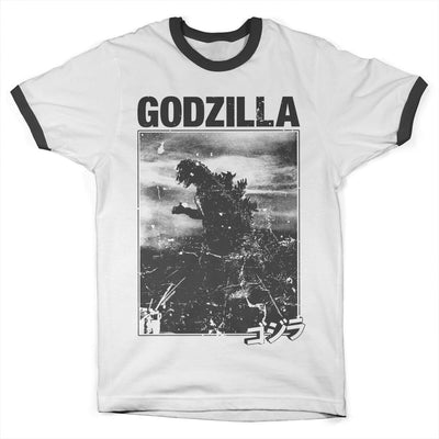 Godzilla - Vintage Ringer Tee Ringer Mens T-Shirt (White-Black)