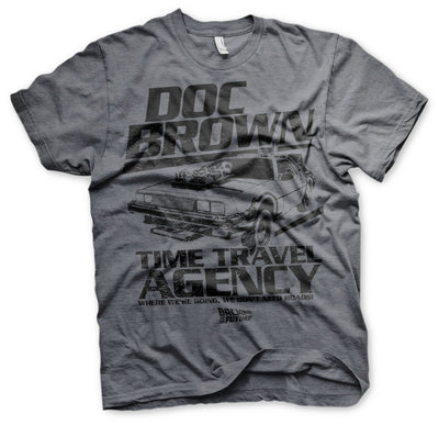 Back To The Future - Doc Brown Time Travel Agency Mens T-Shirt (Dark-Heather)