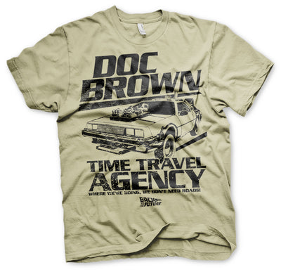 Back To The Future - Doc Brown Time Travel Agency Mens T-Shirt (Khaki)