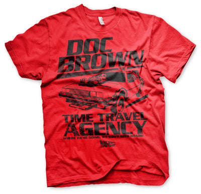 Back To The Future - Doc Brown Time Travel Agency Mens T-Shirt (Red)