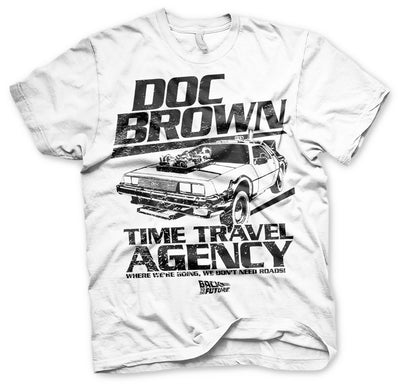 Back To The Future - Doc Brown Time Travel Agency Big & Tall Mens T-Shirt (White)
