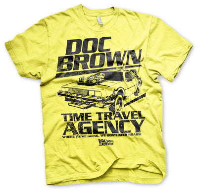 Back To The Future - Doc Brown Time Travel Agency Mens T-Shirt (Yellow)