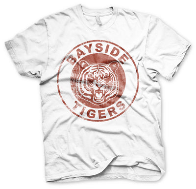 Saved By The Bell - Bayside Tigers Washed Logo Mens T-Shirt (White)