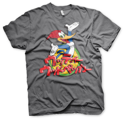 Woody Woodpecker - Washed Japanese Logo Mens T-Shirt (Dark Grey)