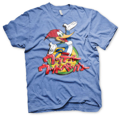 Woody Woodpecker - Washed Japanese Logo Mens T-Shirt (Blue-Heather)
