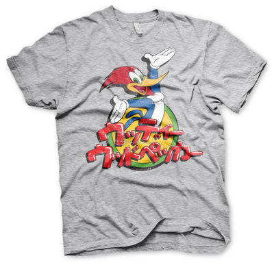 Woody Woodpecker - Washed Japanese Logo Mens T-Shirt (Heather Grey)