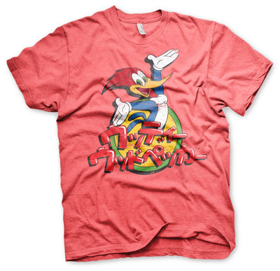 Woody Woodpecker - Washed Japanese Logo Mens T-Shirt (Red-Heather)