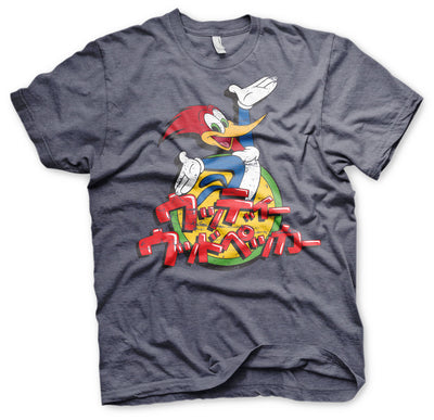 Woody Woodpecker - Washed Japanese Logo Mens T-Shirt (Navy-Heather)
