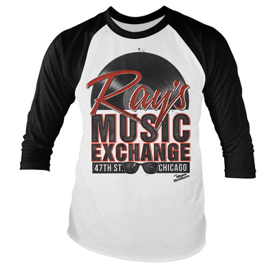 The Blues Brothers - Ray's Music Exchange Baseball Long Sleeve T-Shirt (White-Black)