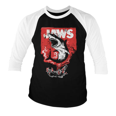 JAWS - Shark Smoke Baseball 3/4 Sleeve T-Shirt (White-Black)