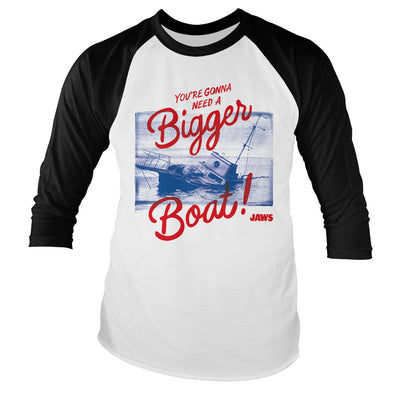 JAWS - You're Gonna Need A Bigger Boat Baseball Long Sleeve T-Shirt (White-Black)