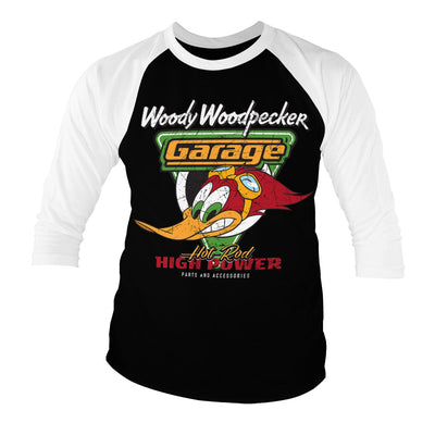Woody Woodpecker - Garage Baseball 3/4 Sleeve T-Shirt (White-Black)