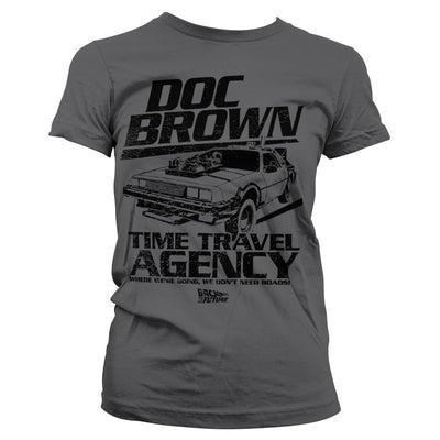 Back To The Future - Doc Brown Time Travel Agency Women T-Shirt (Dark Grey)