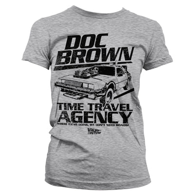 Back To The Future - Doc Brown Time Travel Agency Women T-Shirt (Heather Grey)
