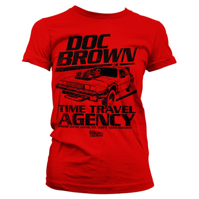 Back To The Future - Doc Brown Time Travel Agency Women T-Shirt (Red)