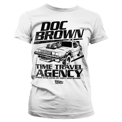 Back To The Future - Doc Brown Time Travel Agency Women T-Shirt (White)