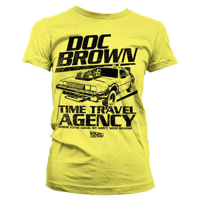 Back To The Future - Doc Brown Time Travel Agency Women T-Shirt (Yellow)