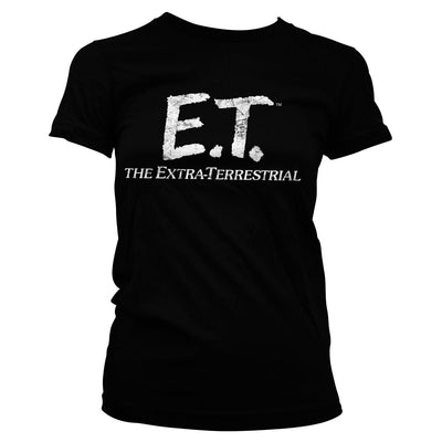 E.T. - Extra-Terrestrial Distressed Logo Women T-Shirt (Black)