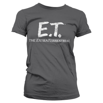 E.T. - Extra-Terrestrial Distressed Logo Women T-Shirt (Dark Grey)
