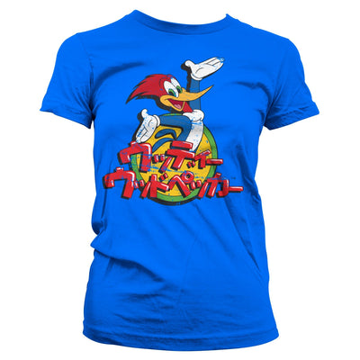 Woody Woodpecker - Washed Japanese Logo Women T-Shirt (Blue)
