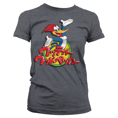 Woody Woodpecker - Washed Japanese Logo Women T-Shirt (Dark-Heather)