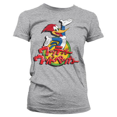Woody Woodpecker - Washed Japanese Logo Women T-Shirt (Heather Grey)