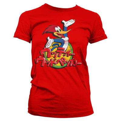 Woody Woodpecker - Washed Japanese Logo Women T-Shirt (Red)