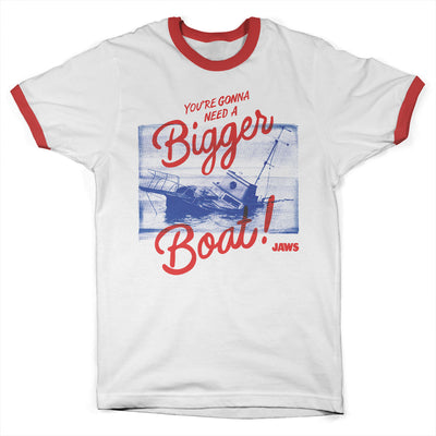 JAWS - You're Gonna Need A Bigger Boat Ringer Mens T-Shirt (White-Red)