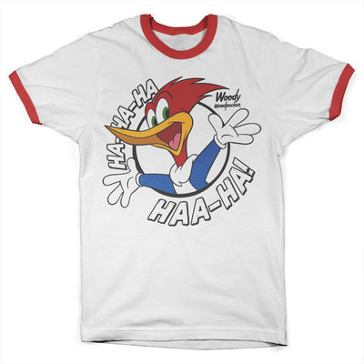 Woody Woodpecker - HAHAHA Ringer Mens T-Shirt (White-Red)