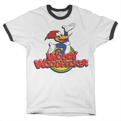Woody Woodpecker - Classic Logo Ringer Mens T-Shirt (White-Black)