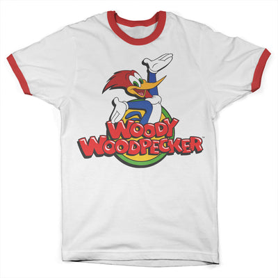 Woody Woodpecker - Classic Logo Ringer Mens T-Shirt (White-Red)