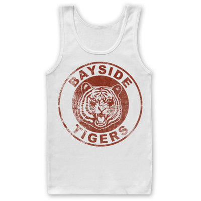 Saved By The Bell - Bayside Tigers Washed Logo Tank Top White Small Mens Tank Top Vest (White)