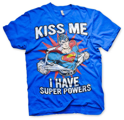 Superman - Kiss Me - I Have Super Powers Mens T-Shirt (Blue)