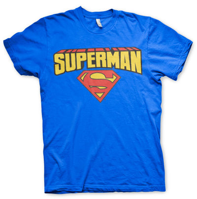 Superman - Blockletter Logo Mens T-Shirt (Blue)