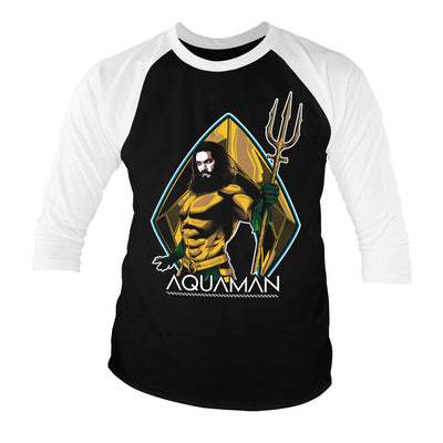 Aquaman - Baseball 3/4 Sleeve T-Shirt (White-Black)