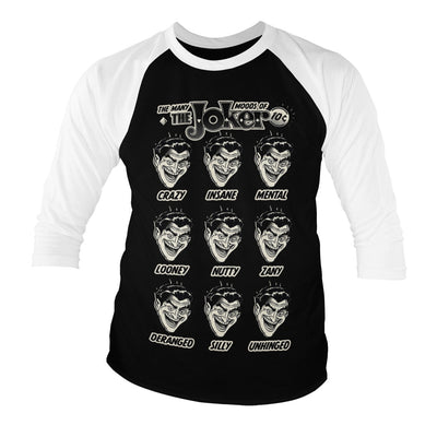 Batman - The Many Moods Of The Joker Baseball Long Sleeve T-Shirt (White-Black)