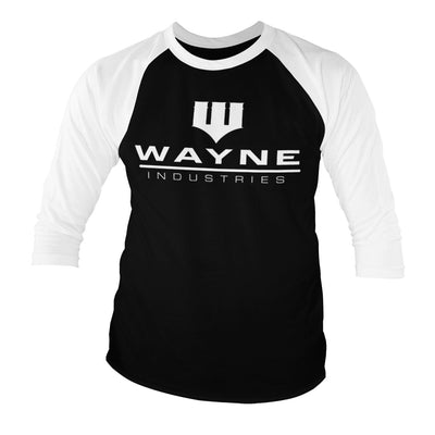 Batman - Wayne Industries Logo Baseball 3/4 Sleeve T-Shirt (White-Black)