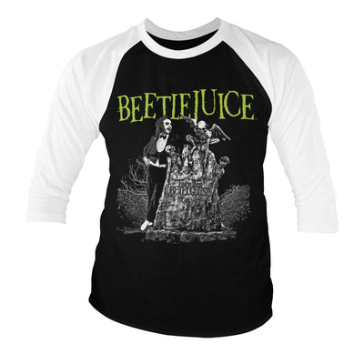 Beetlejuice - Headstone Baseball 3/4 Sleeve T-Shirt (White-Black)