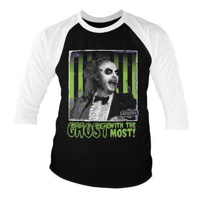 Beetlejuice - Ghost With The Most Baseball 3/4 Sleeve T-Shirt (White-Black)