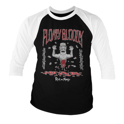 Rick and Morty - Floaty Bloody Man Baseball 3/4 Sleeve T-Shirt (White-Black)