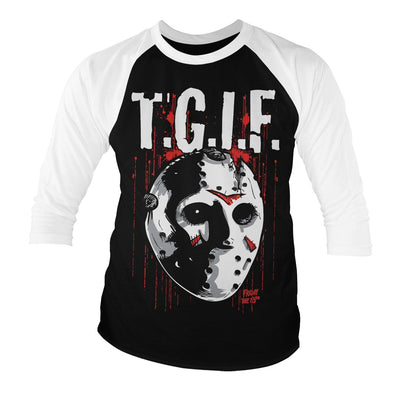 Friday The 13th - T.G.I.F. Baseball 3/4 Sleeve T-Shirt (White-Black)