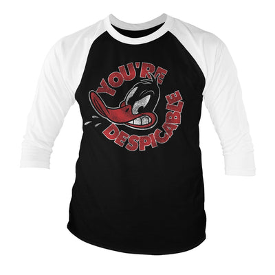 Looney Tunes - Daffy Duck - You're Despicable Baseball 3/4 Sleeve T-Shirt (White-Black)
