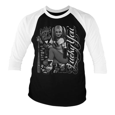 Suicide Squad - Harley Quinn - Lucky You Baseball 3/4 Sleeve T-Shirt (White-Black)